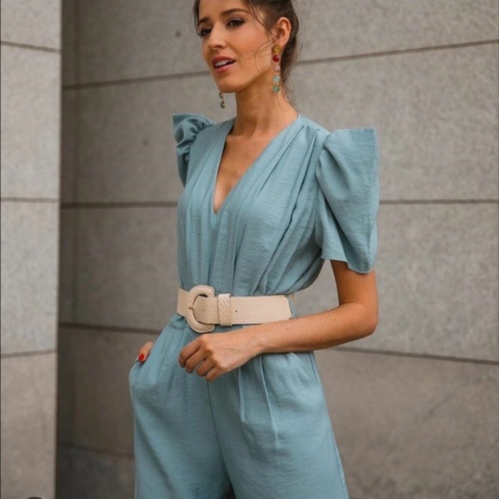 Zara Puff Sleeve Belted Jumpsuit